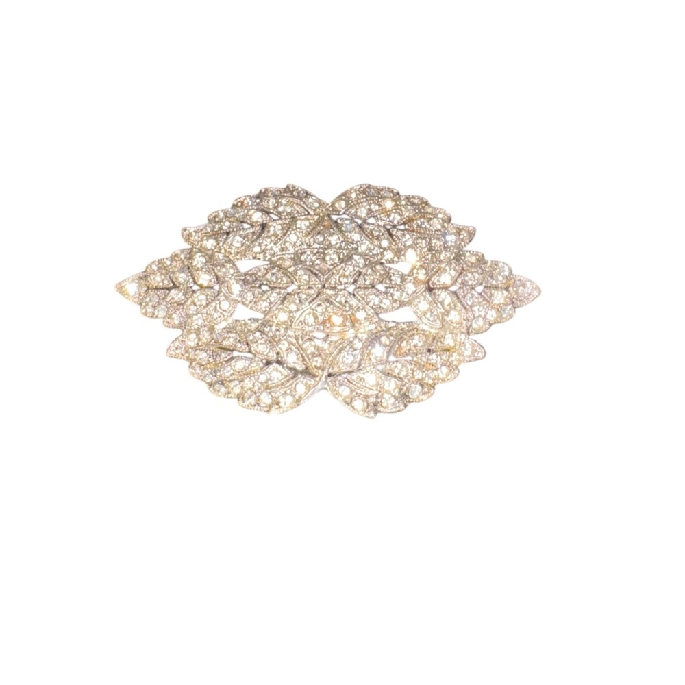 Vintage Art Nouveau Style Leaves Brooch Rhinestone on Silver Tone JB 5